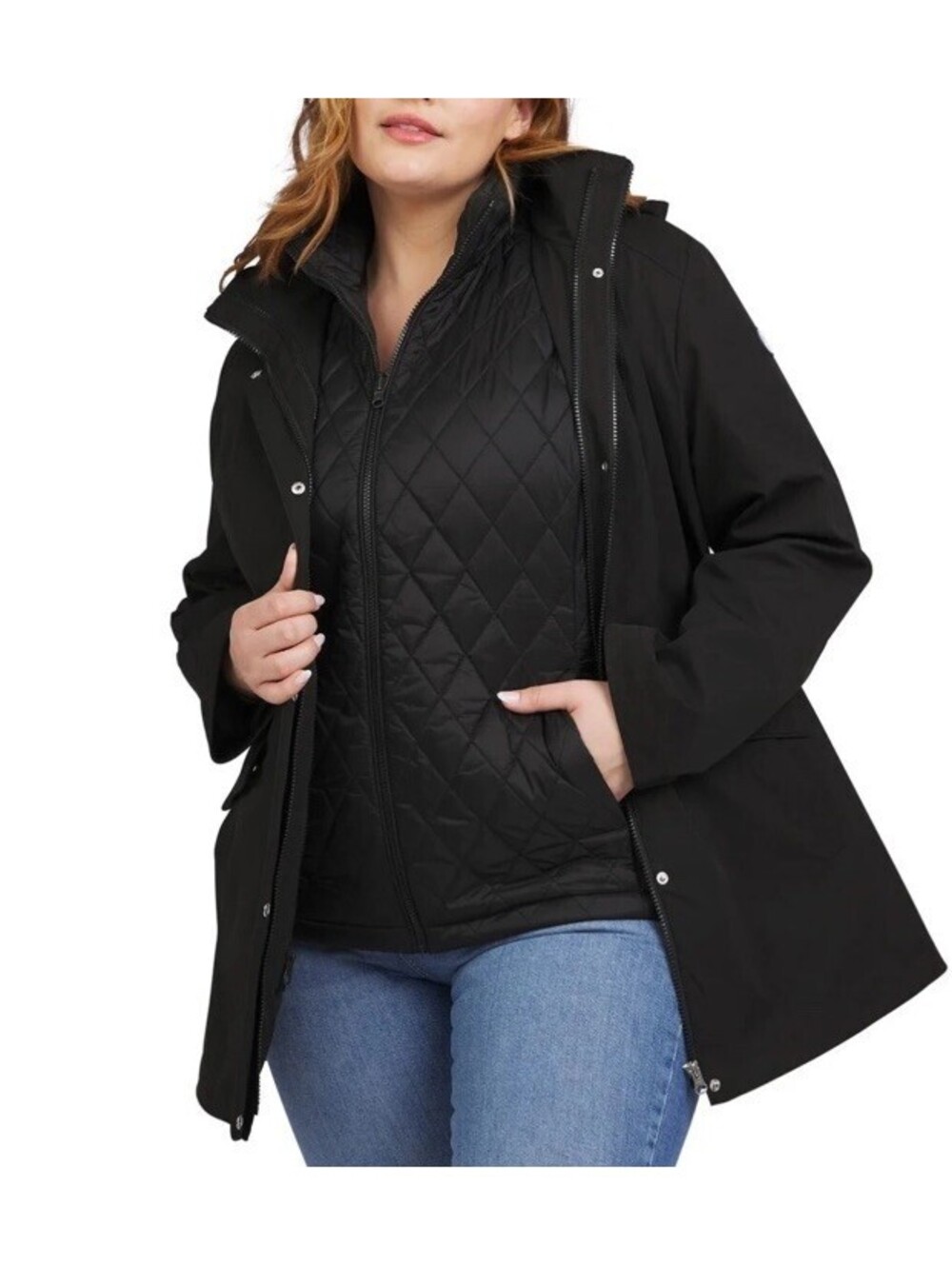 LANDS' END Ladies 3-IN-1 Systems Jacket Black Large NWOT Casual Utility Vest